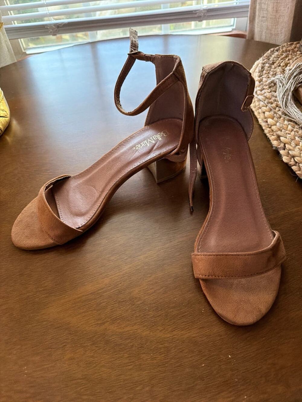 Bella Marie cognac ankle strap sandals Marigold heel block 8.5